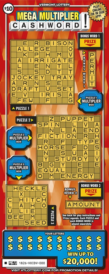 Mega Multiplier Cashword | Vermont Lottery